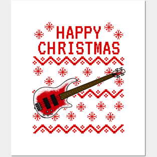 Bass Guitar Ugly Christmas Bassist Musician Posters and Art